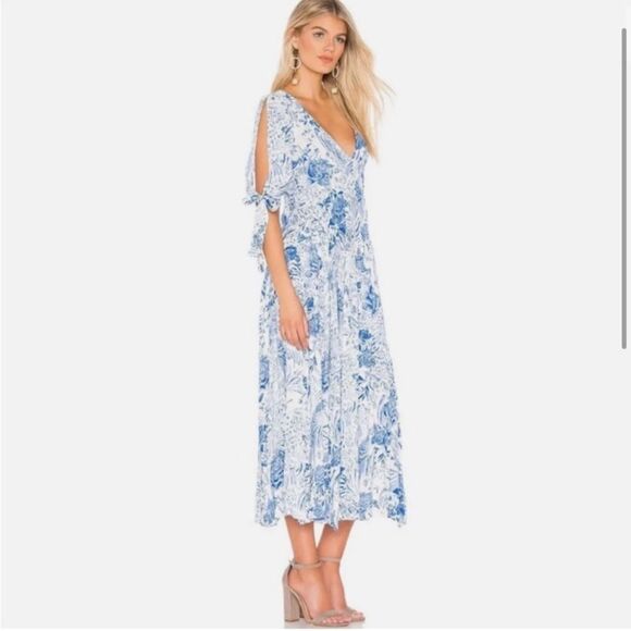 Free People Forever Always Floral Midi Dress Cold Shoulder Boho Size 2 - Picture 2 of 14